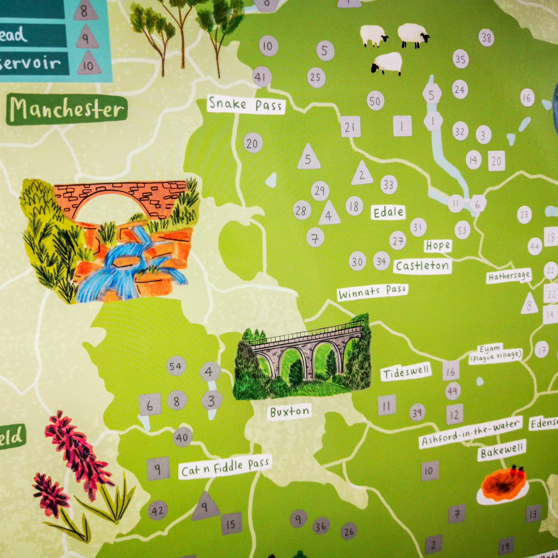 Peak District Scratch Off Map illustrations